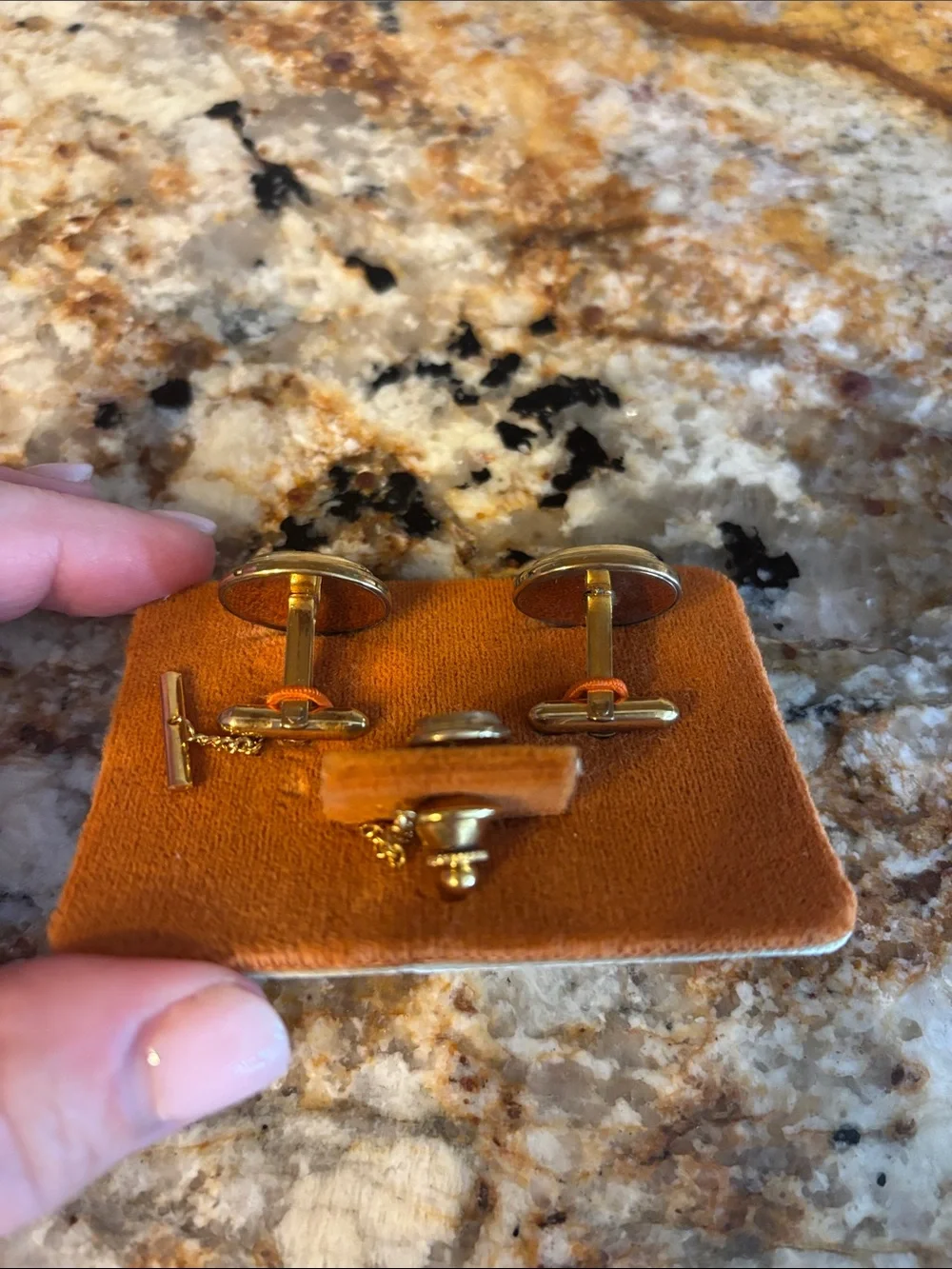 Vintage Imperial Jewelers Men's Tiger Eye Cufflinks and Tie Tack Set